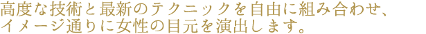 高度な技術と最新のテクニックを自由に組み合わせ、イメージ通りに女性の目元を演出します。